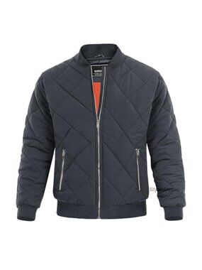 Men's Quilted Bomber Jacket Classic Fit Warm Padded Winter Full Zip